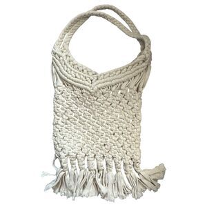 Zara Crochet Fringe Boho Coastal Resort Cruise Hippie Shoulder Bag Cream Purse